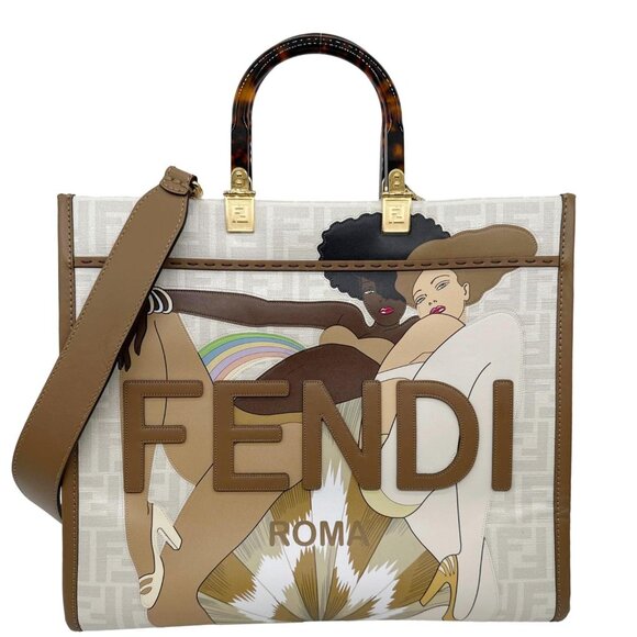 Fendi Handbags - Fendi Sunshine Medium Glazed Fabric Plexiglass Shopper Tote Bag Multicolor